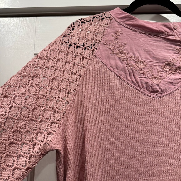 Free People Womens Sweetest Thing Embroidered Pink Lace Top Large Boho Spring - Picture 9 of 14